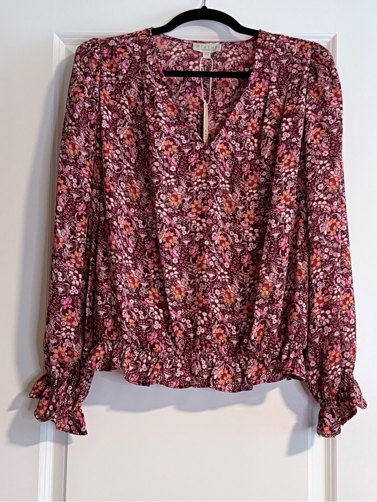Chenault Tops - 🆕 NWT Chenault | Women’s L | Wine Blush Floral Peasant Top Blouse 3/4 Sleeves